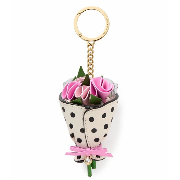 New Kate Spade Flora Flower Bouquet Bag Charm Black / White Multi - Picture 3 of 3